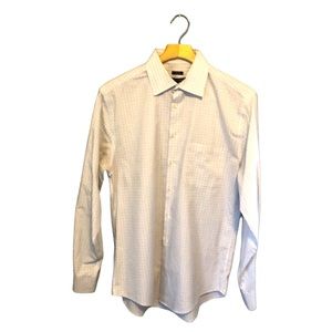 Pronto Uomo White Checkered Long Sleeve Button Down Collared Shirt 16 34/35